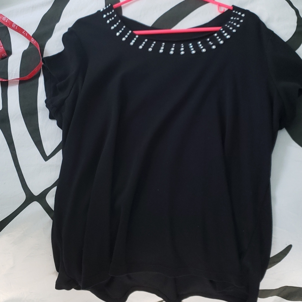 Silver studded womens tshirt in black